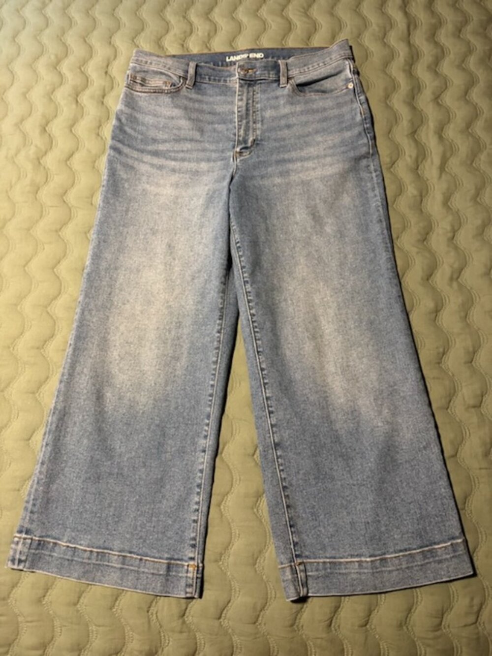 LANDS END CROP DEMIN HIGH RISE WAIST WIDE LEG JEAN SIZE 12 GREAT CONDITION